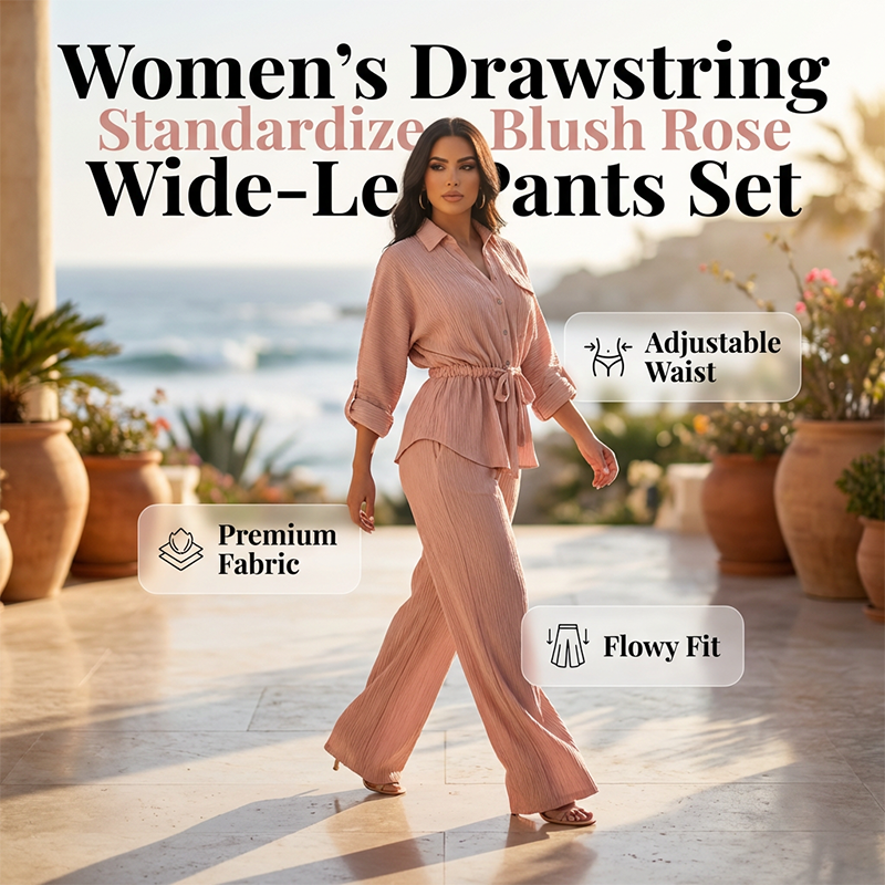 🌸Ensemble chemise à cordon de serrage et pantalon large pour femme ✅ Chemise à Cordon & Pantalon Large | Fluide et Élégant 🎀 50 % de réduction + livraison gratuite  🔥
