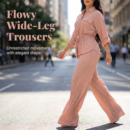 🌸Ensemble chemise à cordon de serrage et pantalon large pour femme ✅ Chemise à Cordon & Pantalon Large | Fluide et Élégant 🎀 50 % de réduction + livraison gratuite  🔥
