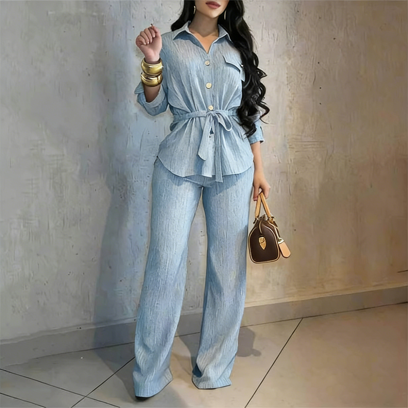 🌸Ensemble chemise à cordon de serrage et pantalon large pour femme ✅ Chemise à Cordon & Pantalon Large | Fluide et Élégant 🎀 50 % de réduction + livraison gratuite  🔥