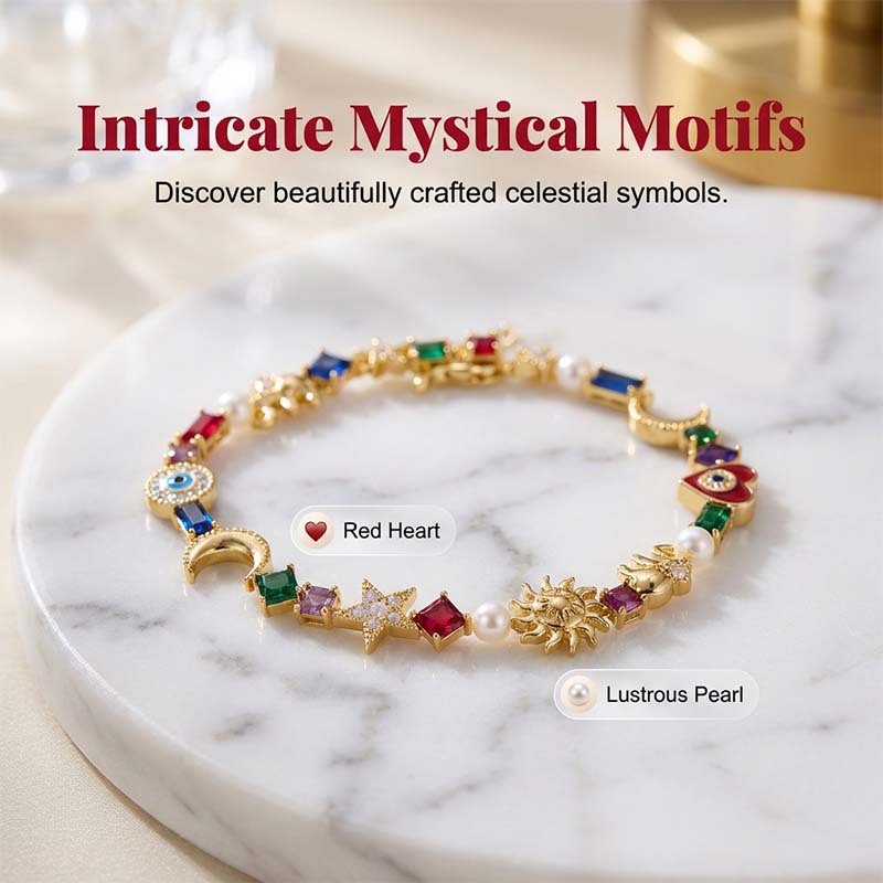 🌠Bracelet Charms Célestes ✅ Soleil, Lune & Cristaux | Élégant et Raffiné ✨ -50% AUJOURD’HUI 🔥