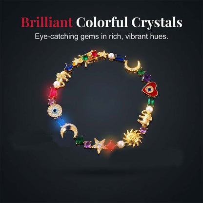 🌠Bracelet Charms Célestes ✅ Soleil, Lune & Cristaux | Élégant et Raffiné ✨ -50% AUJOURD’HUI 🔥