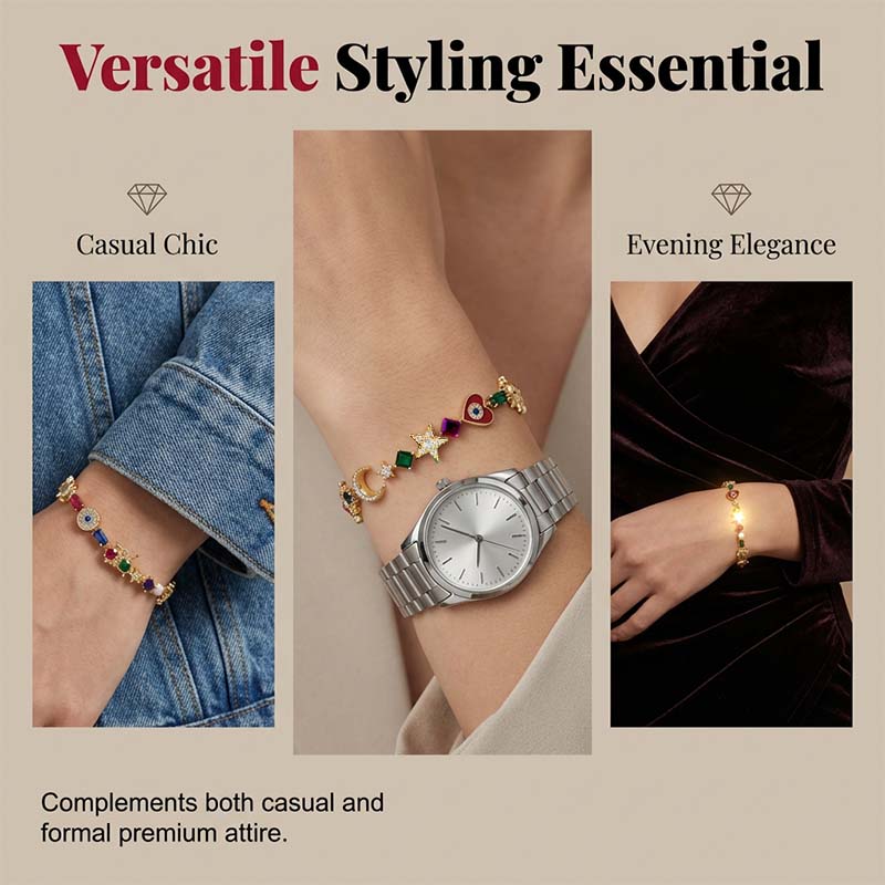🌠Bracelet Charms Célestes ✅ Soleil, Lune & Cristaux | Élégant et Raffiné ✨ -50% AUJOURD’HUI 🔥
