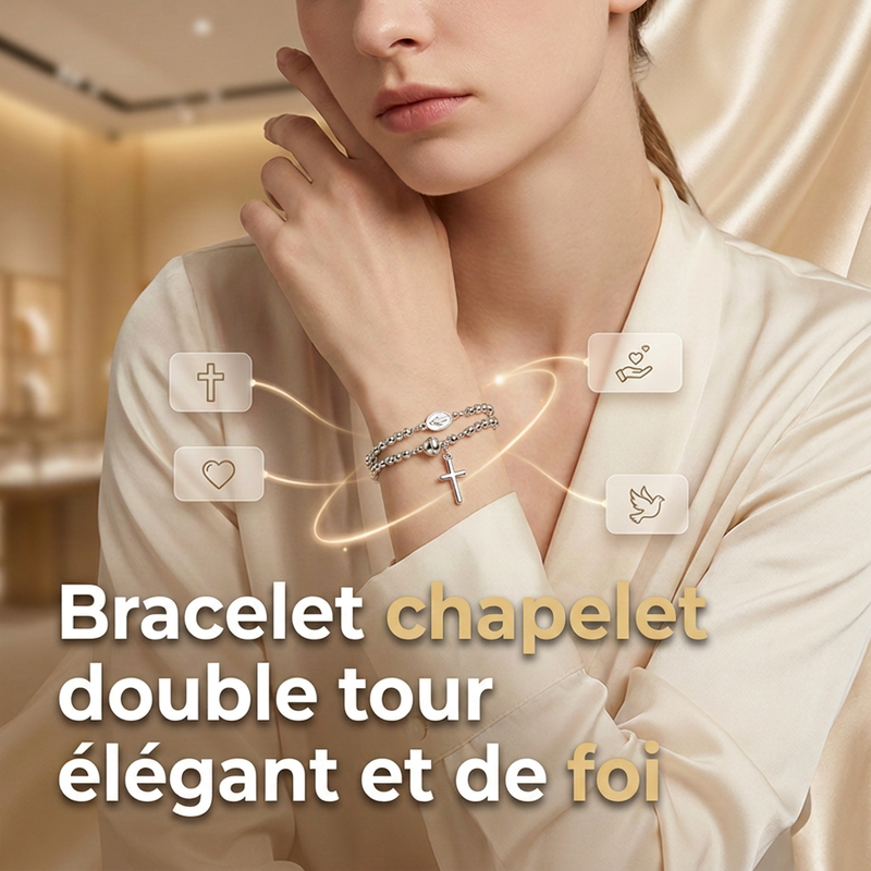 Bracelet à perles de chapelet à double tour