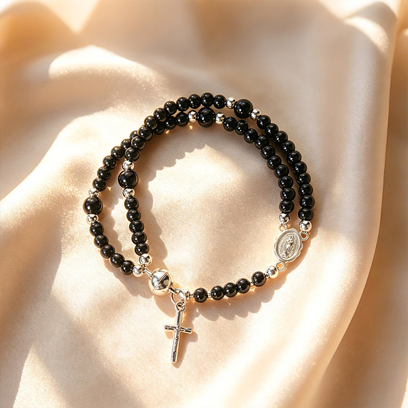 Bracelet à perles de chapelet à double tour