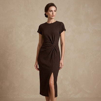 ✨💃Robe élégante à fente, avec drapé croisé sur le devant et taille cintrée