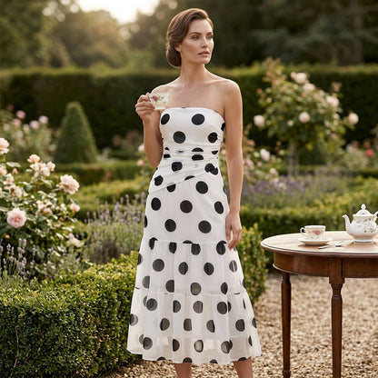 👗Élégante robe à volants sans bretelles à pois🌼