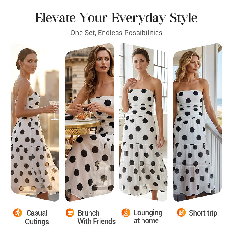 👗Élégante robe à volants sans bretelles à pois🌼