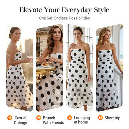 👗Élégante robe à volants sans bretelles à pois🌼