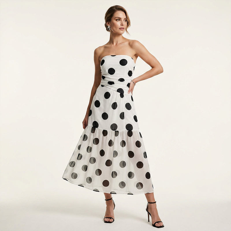 👗Élégante robe à volants sans bretelles à pois🌼