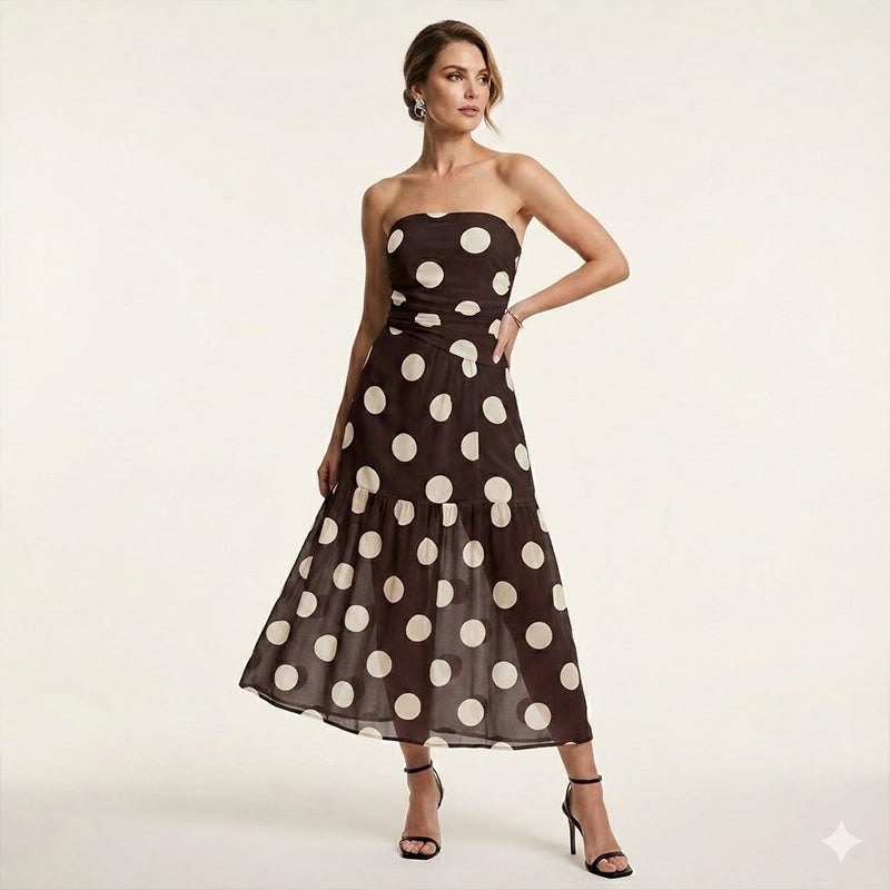 👗Élégante robe à volants sans bretelles à pois🌼