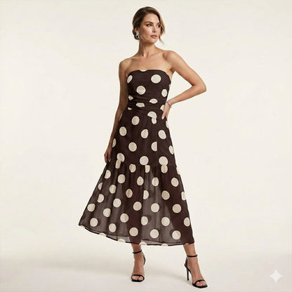 👗Élégante robe à volants sans bretelles à pois🌼