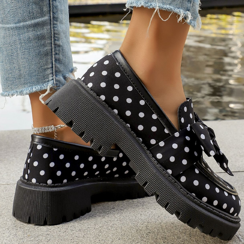 💐Mocassins à Plateforme Pois Ruban🎀Style Rétro & Confortable 👞