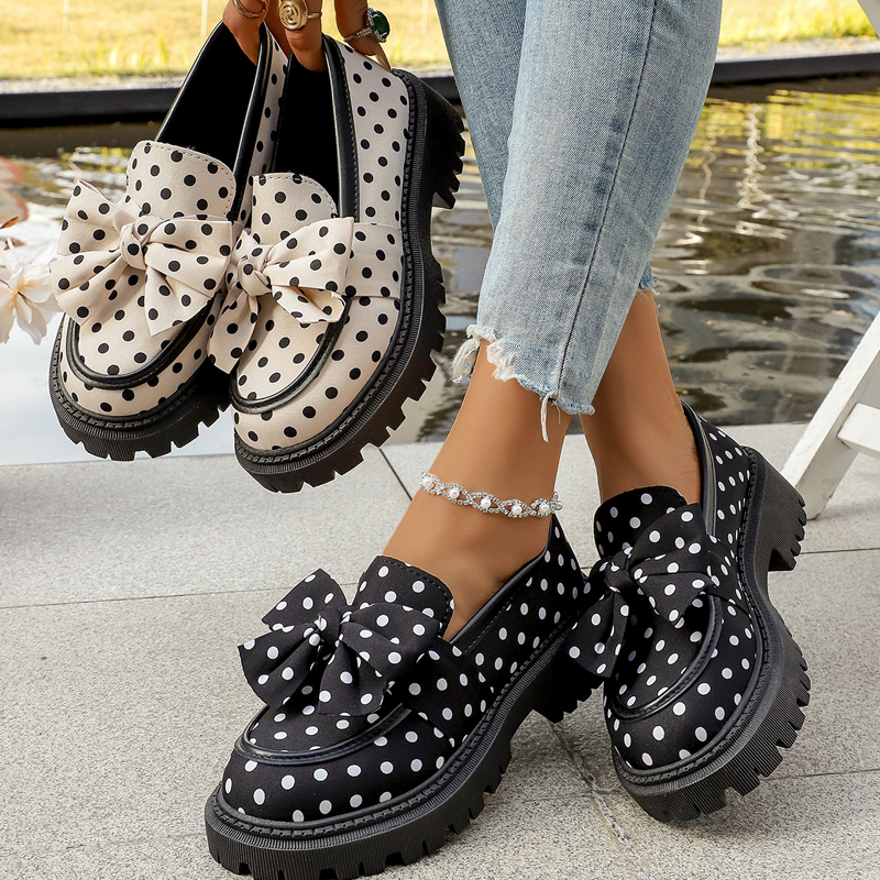 💐Mocassins à Plateforme Pois Ruban🎀Style Rétro & Confortable 👞