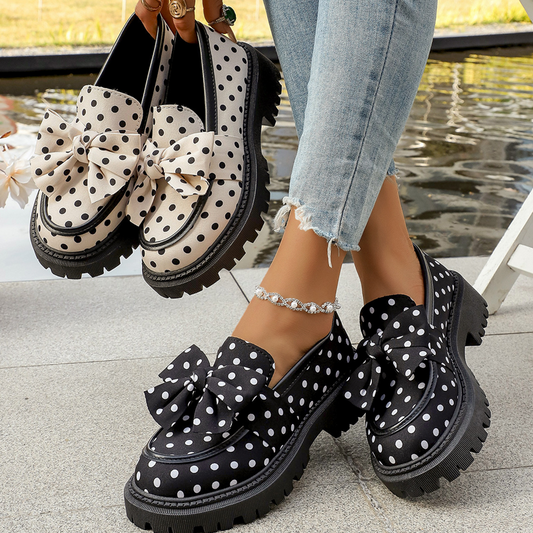 💐Mocassins à Plateforme Pois Ruban🎀Style Rétro & Confortable 👞