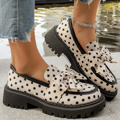 💐Mocassins à Plateforme Pois Ruban🎀Style Rétro & Confortable 👞
