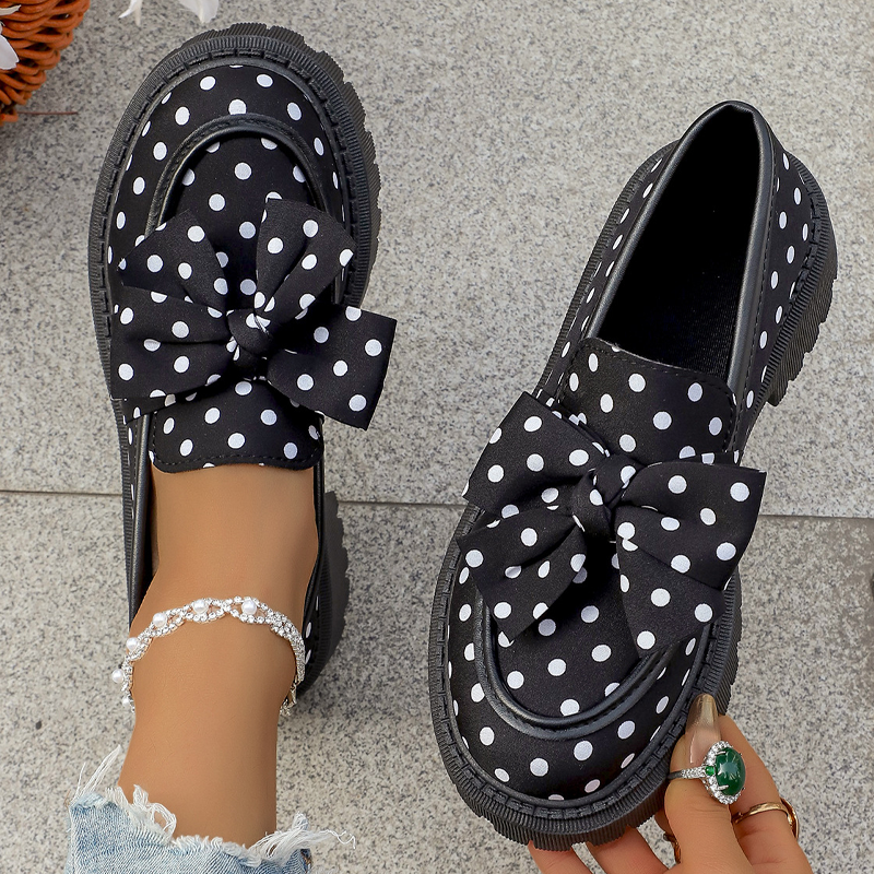 💐Mocassins à Plateforme Pois Ruban🎀Style Rétro & Confortable 👞