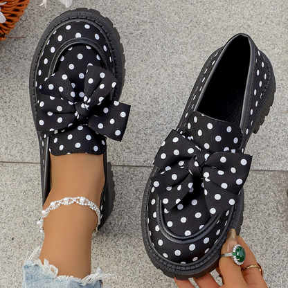 💐Mocassins à Plateforme Pois Ruban🎀Style Rétro & Confortable 👞