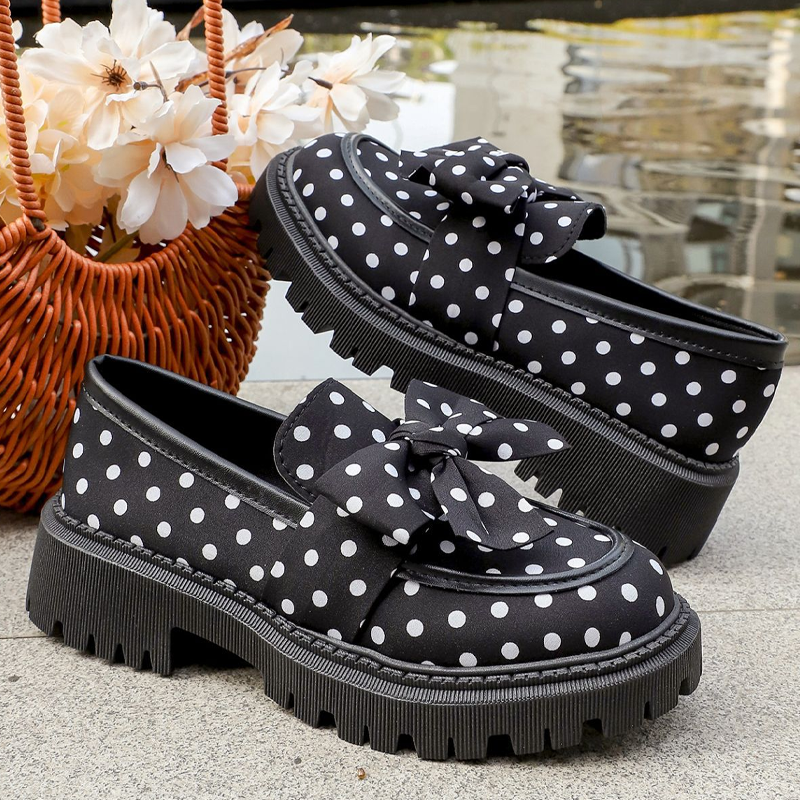 💐Mocassins à Plateforme Pois Ruban🎀Style Rétro & Confortable 👞