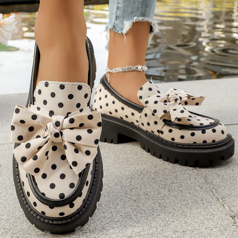 💐Mocassins à Plateforme Pois Ruban🎀Style Rétro & Confortable 👞