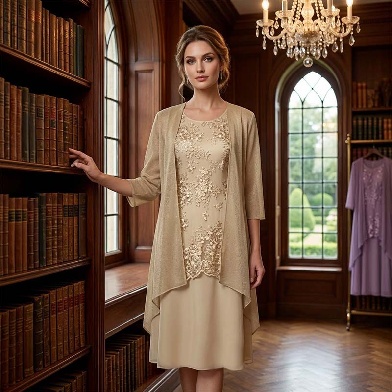 👗 Ensemble robe formelle mi-genou et cardigan pour femme