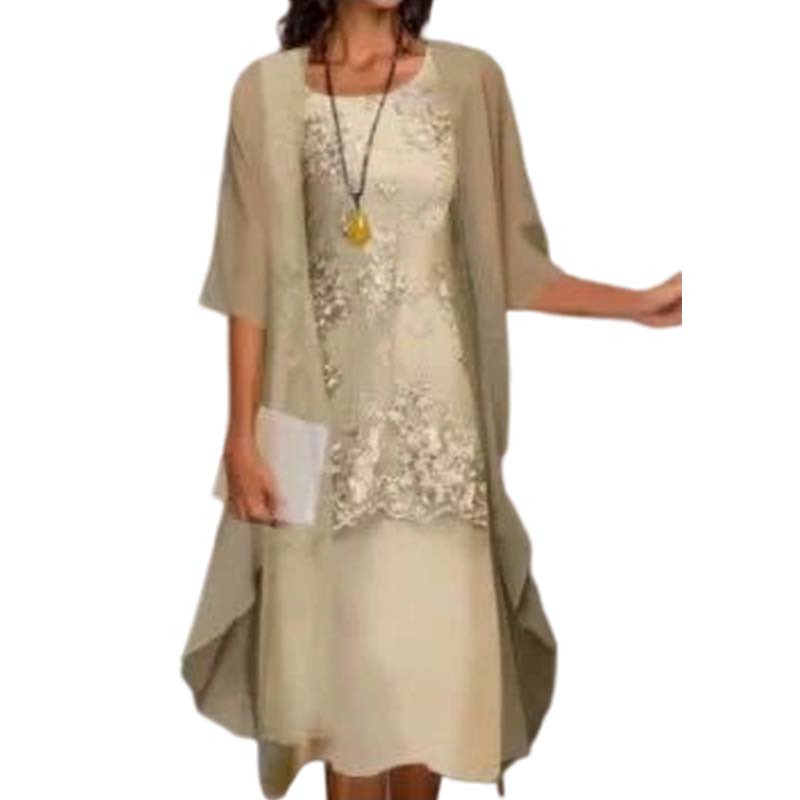 👗 Ensemble robe formelle mi-genou et cardigan pour femme
