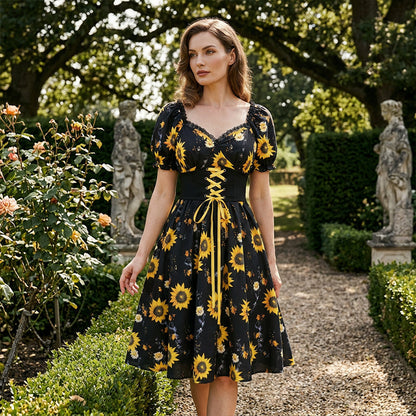 ✨ Robe imprimée à manches ballon pour femme 🌼