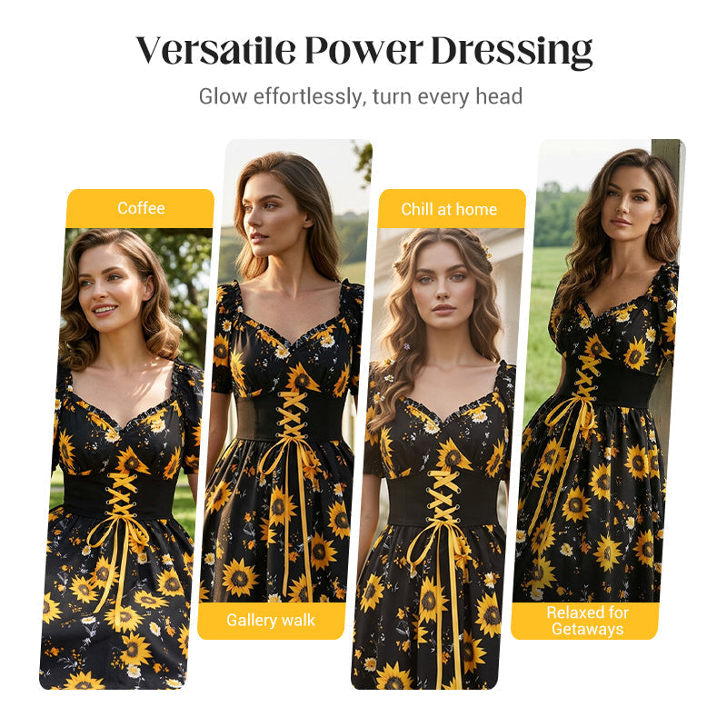 ✨ Robe imprimée à manches ballon pour femme 🌼