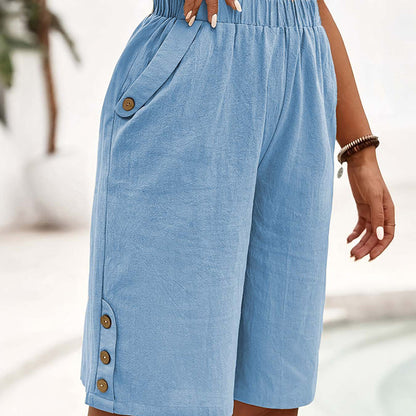 💘Pantalon capri décontracté pour femme ✅ Taille élastiquée et poches pratiques | Coupe confortable pour tous les jours 👖