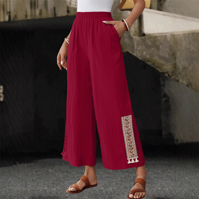 🌸Pantalon Large à Taille Élastique ✅ Pompons Élégants & Coupe Fluide | Confort Chic pour Femme ✨