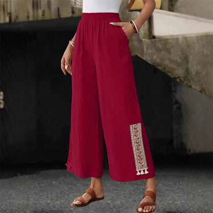 🌸Pantalon Large à Taille Élastique ✅ Pompons Élégants & Coupe Fluide | Confort Chic pour Femme ✨
