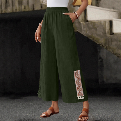 🌸Pantalon Large à Taille Élastique ✅ Pompons Élégants & Coupe Fluide | Confort Chic pour Femme ✨