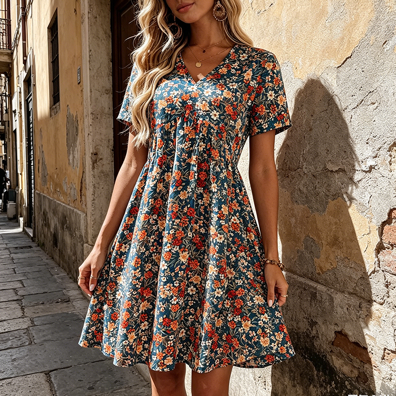💐Robe Florale Col V – Imprimé Romantique 🌸🦋