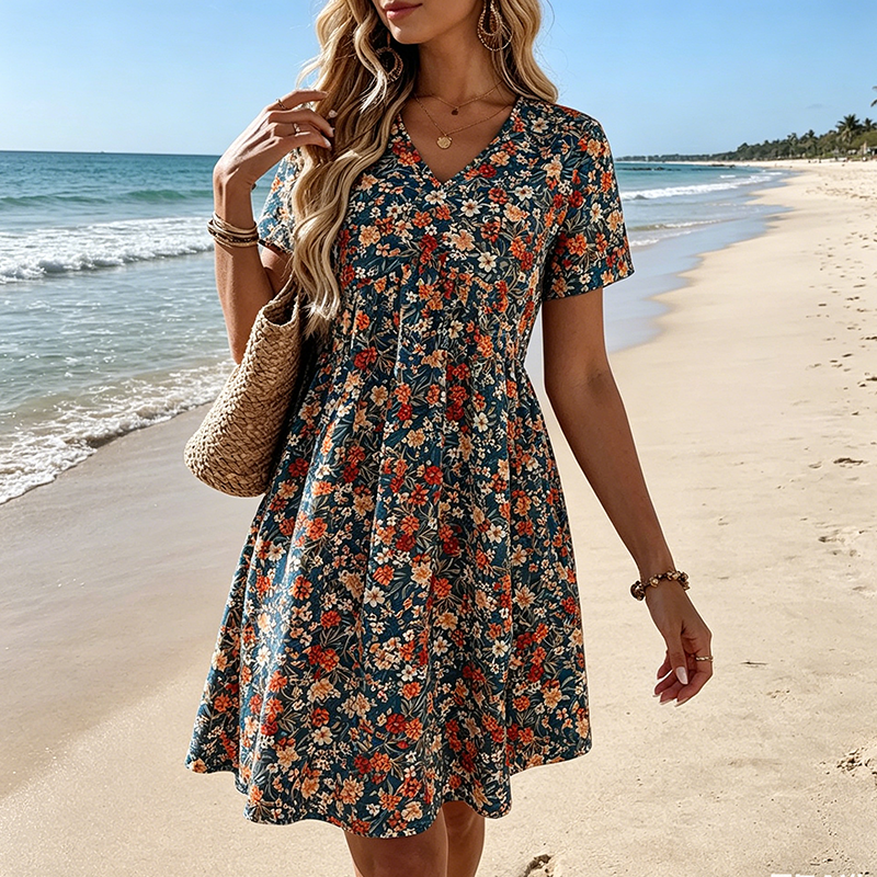 💐Robe Florale Col V – Imprimé Romantique 🌸🦋