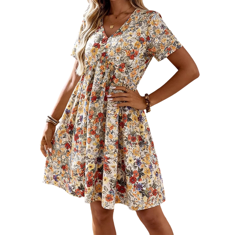 💐Robe Florale Col V – Imprimé Romantique 🌸🦋