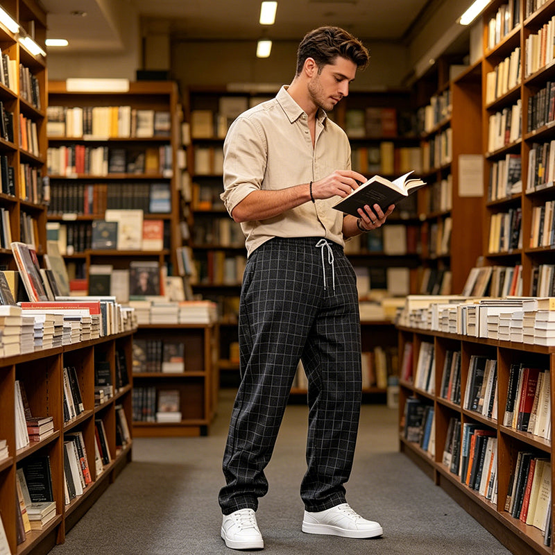 👖 Pantalon à carreaux à cordon de serrage pour homme, grande taille 🌿