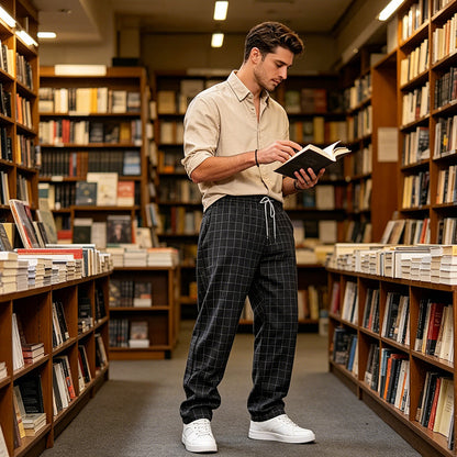 👖 Pantalon à carreaux à cordon de serrage pour homme, grande taille 🌿