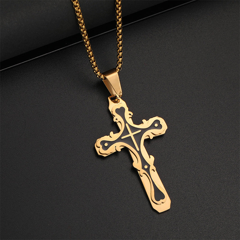 💥 Collier avec pendentif en forme de croix de style vintage orné ✨