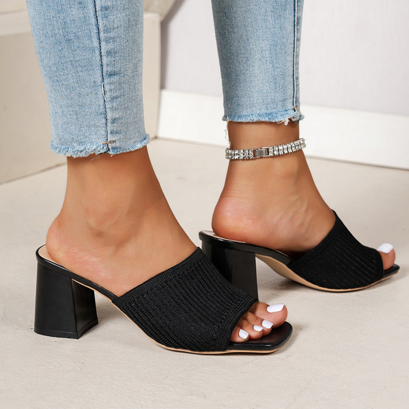 📢40 % DE RÉDUCTION ! ⏰Sandales à talons épais et bout carré en maille pour femme 👡