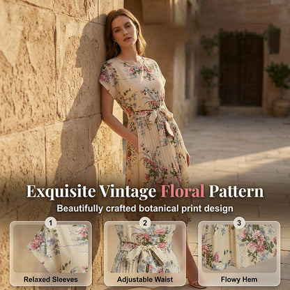👗 58 % DE RÉDUCTION POUR UNE DURÉE LIMITÉE ! ✨ Robe midi plissée à imprimé floral – Élégante, féminine ✨