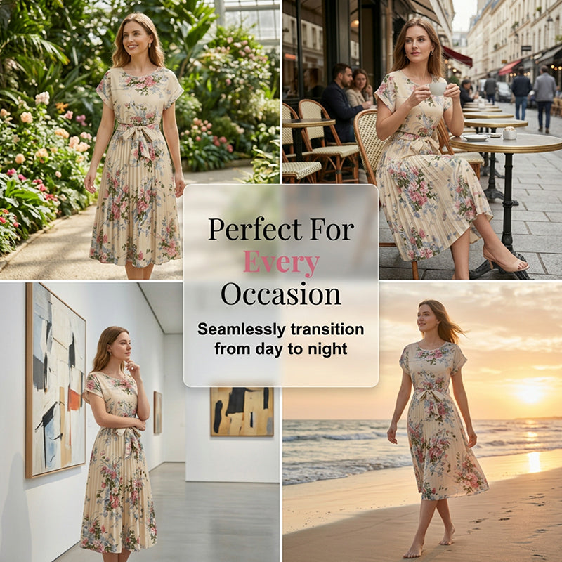 👗 58 % DE RÉDUCTION POUR UNE DURÉE LIMITÉE ! ✨ Robe midi plissée à imprimé floral – Élégante, féminine ✨