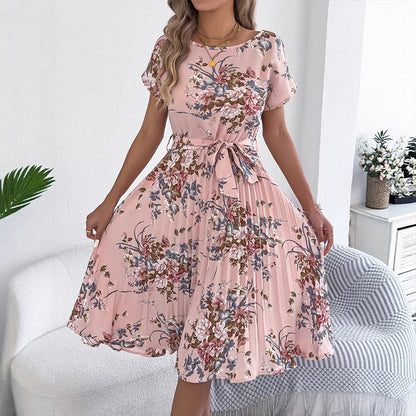 👗 58 % DE RÉDUCTION POUR UNE DURÉE LIMITÉE ! ✨ Robe midi plissée à imprimé floral – Élégante, féminine ✨