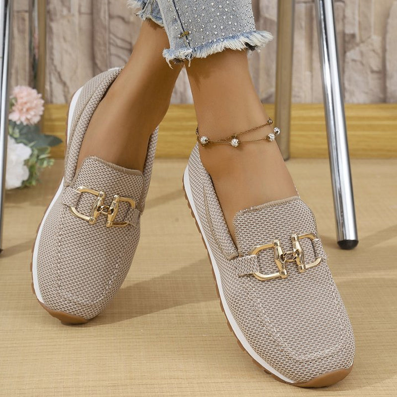 Mocassins décontractés en maille pour femme avec boucle métallique
