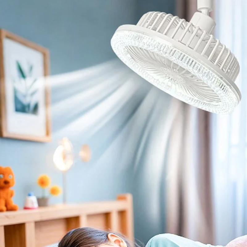 🌀 Ventilateur de plafond rotatif à 360° 💡 E27 avec télécommande – Double fonction lampe + ventilateur, silencieux & économique – idéal pour chambre, salon ou cuisine ❄️
