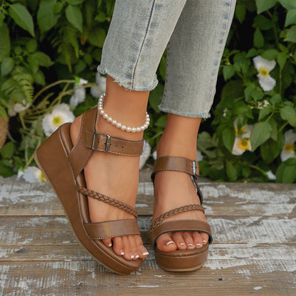 👡 Sandales compensées à lanières tressées pour femme 🌼
