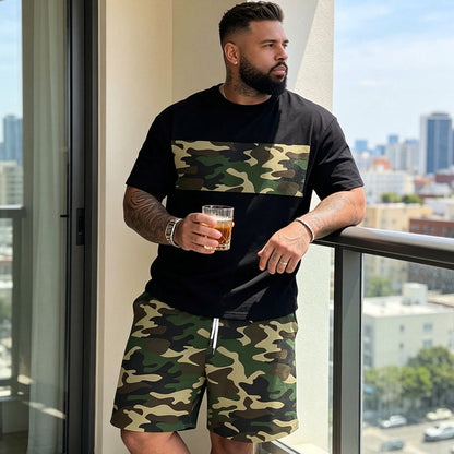 🎽 50% DE RÉDUCTION 🔥 Set sport homme imprimé militaire – T-shirt & short coordonnés – Confortable, respirant & style urbain – parfait pour le sport, les loisirs ou les journées chaudes 🌿