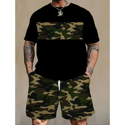 🎽 50% DE RÉDUCTION 🔥 Set sport homme imprimé militaire – T-shirt & short coordonnés – Confortable, respirant & style urbain – parfait pour le sport, les loisirs ou les journées chaudes 🌿