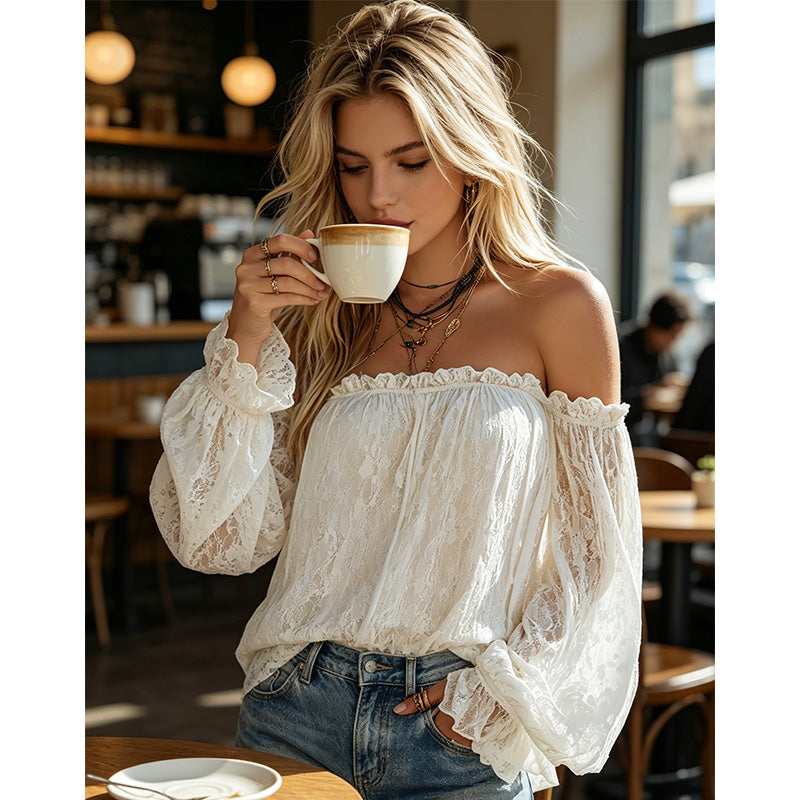 🌸 PROMO LIMITÉE 57% DE RÉDUCTION ! ✨ Bustier en Dentelle – Transparent, Manches Amples, Bohème ☀️