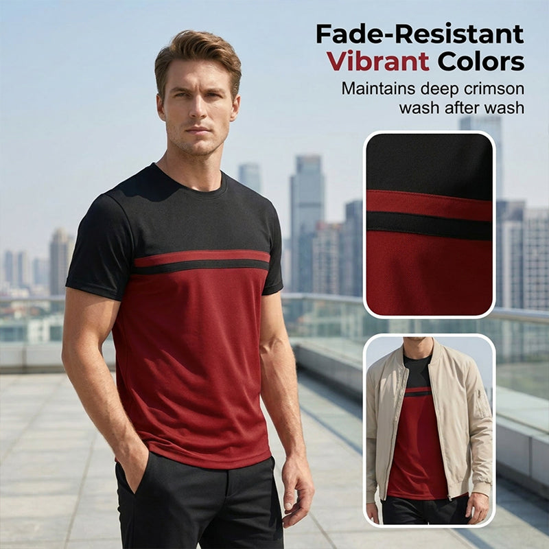 👕🔥 PROMO FLASH 50% ! T-shirt Homme Color-Block – Col Rond, Tissu Respirant & Léger, Style Décontracté Moderne, Parfait pour Loisirs, Sport & Quotidien ✨