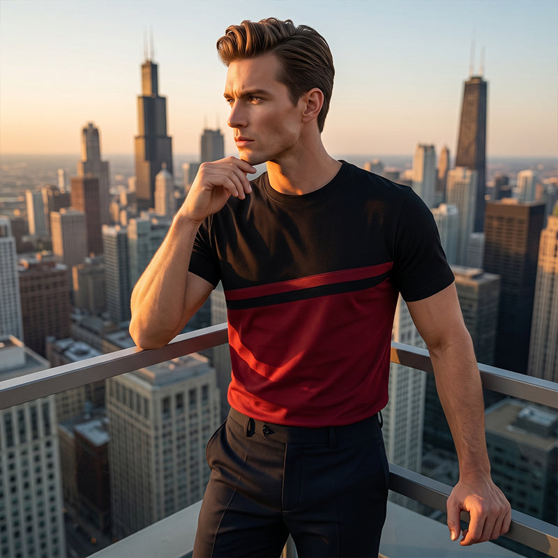 👕🔥 PROMO FLASH 50% ! T-shirt Homme Color-Block – Col Rond, Tissu Respirant & Léger, Style Décontracté Moderne, Parfait pour Loisirs, Sport & Quotidien ✨