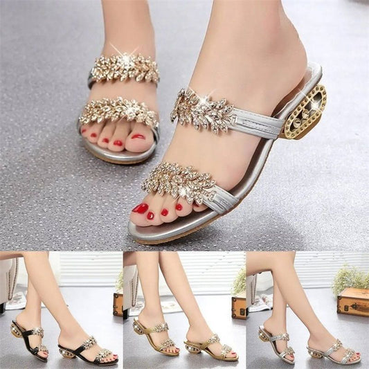 📢⏰ DERNIER JOUR 57% ! Sandales Femme à Strass – Talon Plat 4cm, Ornements Métalliques, Tige PU, Confort & Éclat pour l'Été & le Quotidien 👡